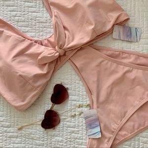 Pink peach high waisted high leg cut bikini